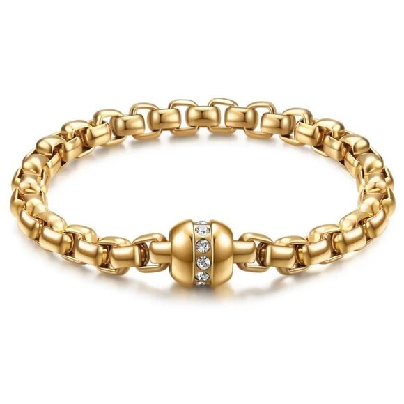 NWT Statement Bracelet 18K Gold Plated Chunky Link With Barrel CZ Magnetic Clasp - Picture 6 of 9